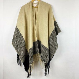 Free People Tan/Black Fringe Poncho